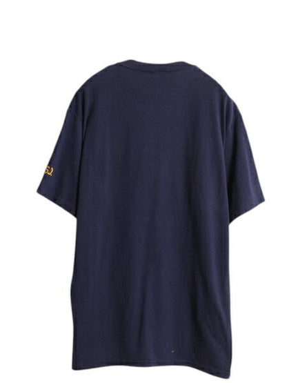 80s USA製 企業 ロゴ プリント Tシャツ XXL 小さめ メンズ L 程/ ヴィンテージ イラスト グラフィック シングルステッチ 当時物 企業物 紺