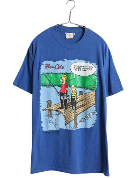 90s USA製 ジョーク キャラクター イラスト プリント Tシャツ メンズ L 古着 オールド グラフィック フィッシング シングルステッチ アート