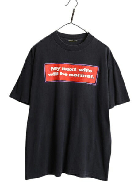 90s ジョーク メッセージ プリント Tシャツ メンズ L 程/ 古着 オールド グラフィック シングルステッチ ヘビーウェイト コットン ブラック