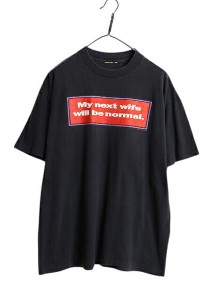 90s ジョーク メッセージ プリント Tシャツ メンズ L 程/ 古着 オールド グラフィック シングルステッチ ヘビーウェイト コットン ブラック