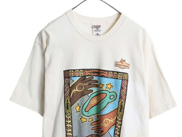 90s 企業物 アート イラスト プリント Tシャツ メンズ L / オールド グラフィック コーヒー ヘビーウェイト ナチュラル カットソー 当時物