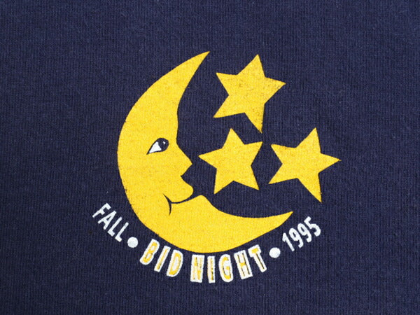 90s USA製 イラスト 両面 プリント Tシャツ L / 古着 オールド カレッジ アート グラフィック 月 太陽 シングルステッチ ヘビーウェイト 紺