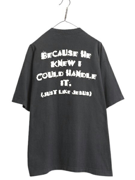90s USA製 メッセージ 両面 発泡 プリント Tシャツ メンズ XL / 古着 オールド グラフィック ヘビーウェイト 大きいサイズ 黒 モノトーン