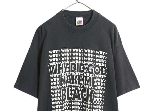 90s USA製 メッセージ 両面 発泡 プリント Tシャツ メンズ XL / 古着 オールド グラフィック ヘビーウェイト 大きいサイズ 黒 モノトーン