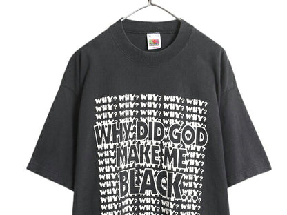 90s USA製 メッセージ 両面 発泡 プリント Tシャツ メンズ XL / 古着 オールド グラフィック ヘビーウェイト 大きいサイズ 黒 モノトーン