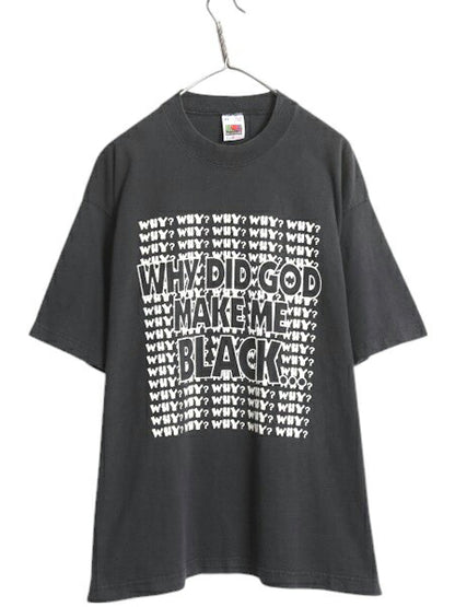 90s USA製 メッセージ 両面 発泡 プリント Tシャツ メンズ XL / 古着 オールド グラフィック ヘビーウェイト 大きいサイズ 黒 モノトーン