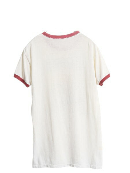 70s キャラクター イラスト 染込み プリント リンガー Tシャツ メンズ S レディース M ヴィンテージ アート グラフィック シングルステッチ