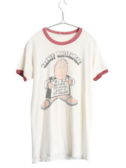 70s キャラクター イラスト 染込み プリント リンガー Tシャツ メンズ S レディース M ヴィンテージ アート グラフィック シングルステッチ