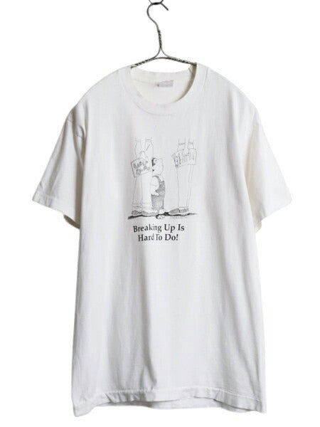 90s USA製 メッセージ イラスト 両面 プリント Tシャツ メンズ L オールド グラフィック キャラクター シングルステッチ ヘビーウェイト 白