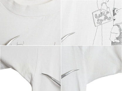 90s USA製 メッセージ イラスト 両面 プリント Tシャツ メンズ L オールド グラフィック キャラクター シングルステッチ ヘビーウェイト 白