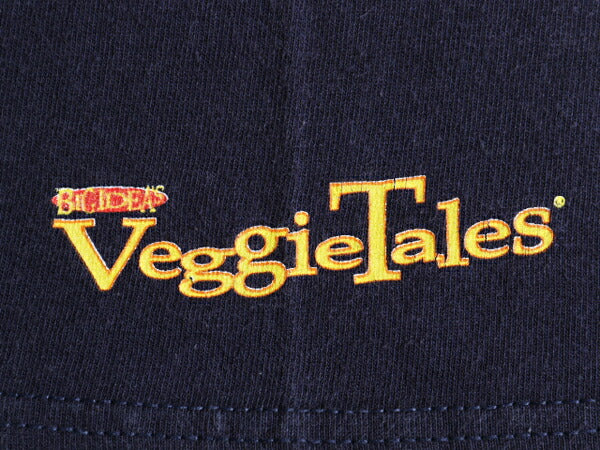 00s ベジタブルテイルズ キャラクター イラスト プリント Tシャツ メンズ レディース XL / オールド ラリーボーイ アニメ 大きいサイズ 紺