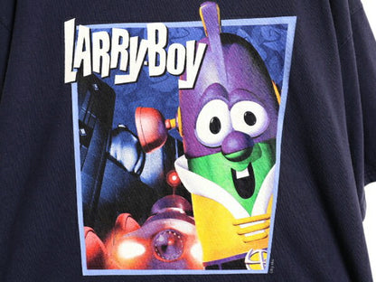 00s ベジタブルテイルズ キャラクター イラスト プリント Tシャツ メンズ レディース XL / オールド ラリーボーイ アニメ 大きいサイズ 紺