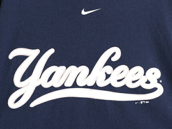 00s ナイキ ヤンキース プリント Tシャツ メンズ L オールド MLB オフィシャル スウッシュ ベースボール 大リーグ 野球 ヘビーウェイト 紺
