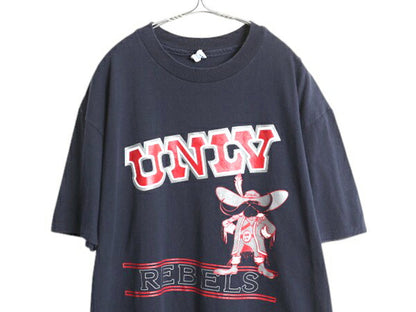 80s USA製 チャンピオン カレッジ チーム イラスト プリント Tシャツ メンズ XL / ヴィンテージ 大きいサイズ キャラクター トリコタグ 紺