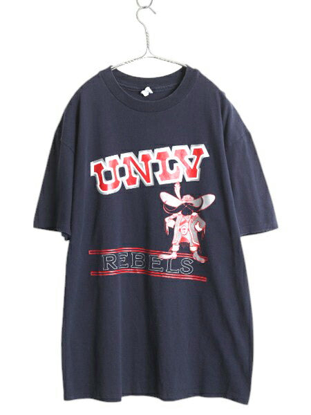 80s USA製 チャンピオン カレッジ チーム イラスト プリント Tシャツ メンズ XL / ヴィンテージ 大きいサイズ キャラクター トリコタグ 紺