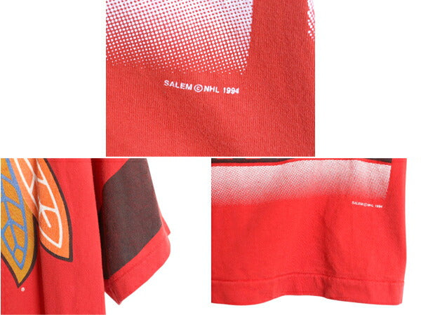 90s USA製 シカゴ ブラックホークス 全面 プリント Tシャツ メンズ XL / オールド イラスト NHL オフィシャル アイスホッケー 大きいサイズ