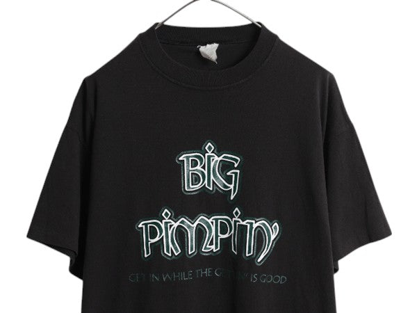 90s USA製 スラング メッセージ プリント 半袖 Tシャツ メンズ XL 程 / オールド 大きいサイズ ラップ ヒップホップ シングルステッチ 黒