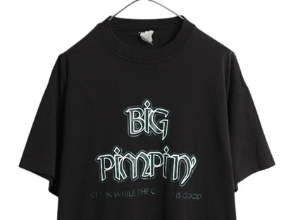 90s USA製 スラング メッセージ プリント 半袖 Tシャツ メンズ XL 程 / オールド 大きいサイズ ラップ ヒップホップ シングルステッチ 黒