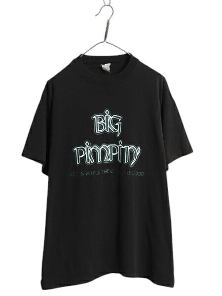 90s USA製 スラング メッセージ プリント 半袖 Tシャツ メンズ XL 程 / オールド 大きいサイズ ラップ ヒップホップ シングルステッチ 黒