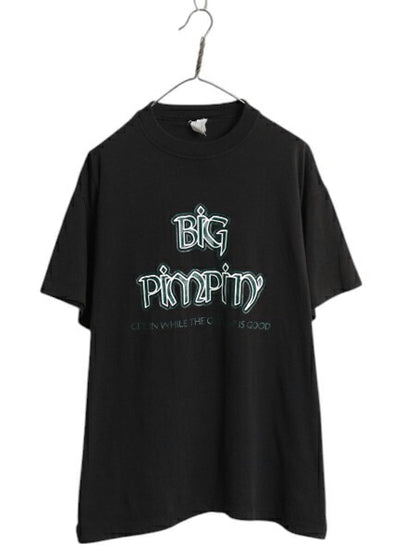 90s USA製 スラング メッセージ プリント 半袖 Tシャツ メンズ XL 程 / オールド 大きいサイズ ラップ ヒップホップ シングルステッチ 黒