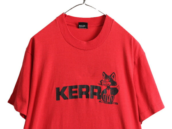 90s USA製 ■ アニマル キツネ プリント 半袖 Tシャツ メンズ レディース XL 90年代 オールド イラスト シングルステッチ キャラクター 赤
