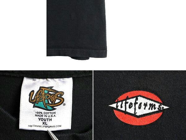 90s USA製 ■ LIFEFORMS アニマル ネズミ イラスト プリント 半袖 Tシャツ ユース XL メンズ M 程/ 古着 90年代 オールド キャラクター 黒