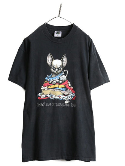 90s USA製 ■ LIFEFORMS アニマル ネズミ イラスト プリント 半袖 Tシャツ ユース XL メンズ M 程/ 古着 90年代 オールド キャラクター 黒