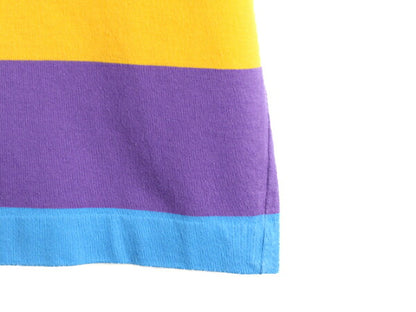 80s 90s ■ ワイド ボーダー 半袖 Tシャツ レディース L 古着 80年代 90年代 シングルステッチ カラフル マルチカラー オールド ビンテージ