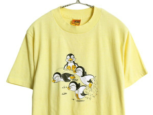 80s USA製 ペンギン キャラクター イラスト プリント Tシャツ M 小さめ メンズ レディース S ヴィンテージ グラフィック シングルステッチ