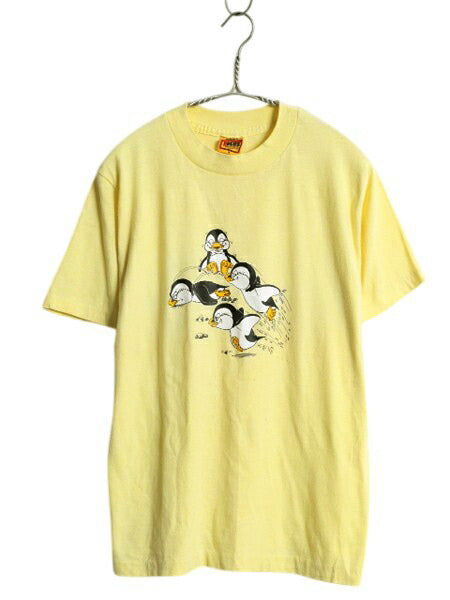 80s USA製 ペンギン キャラクター イラスト プリント Tシャツ M 小さめ メンズ レディース S ヴィンテージ グラフィック シングルステッチ