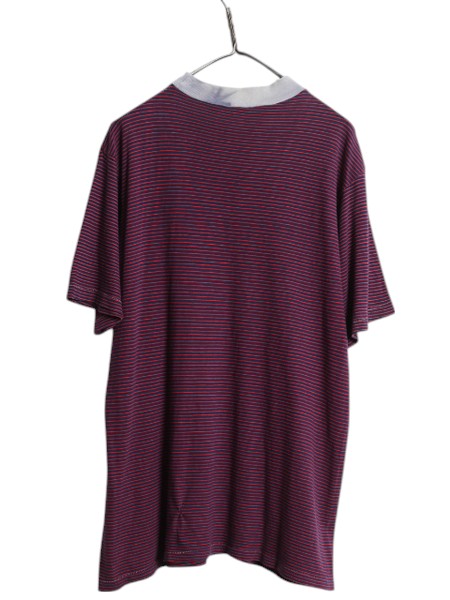 70s カレッジ プリント ボーダー 半袖 Tシャツ メンズ XL 程 古着 ヴィンテージ ワンポイント シングルステッチ モックネック 大きいサイズ