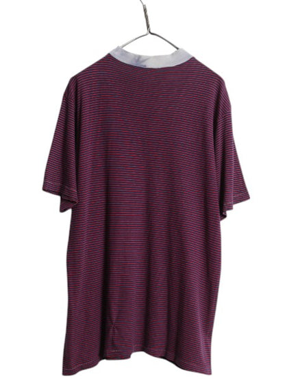 70s カレッジ プリント ボーダー 半袖 Tシャツ メンズ XL 程 古着 ヴィンテージ ワンポイント シングルステッチ モックネック 大きいサイズ