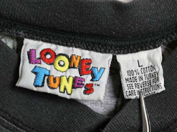 90s ワーナー ルーニー テューンズ 総柄 長袖 Tシャツ メンズ L 古着 オールド ヘンリーネック ロンT キャラクター イラスト オフィシャル