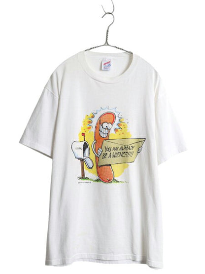 90s USA製 ジョーク イラスト プリント Tシャツ メンズ XL オールド 大きいサイズ キャラクター シングルステッチ グラフィック メッセージ