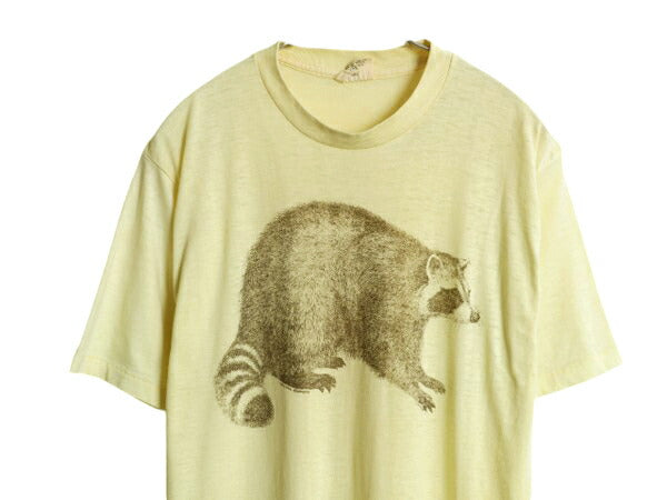 70s USA製 アライグマ イラスト プリント Tシャツ L メンズ レディース 小さめ M 程 ヴィンテージ アニマル グラフィック シングルステッチ