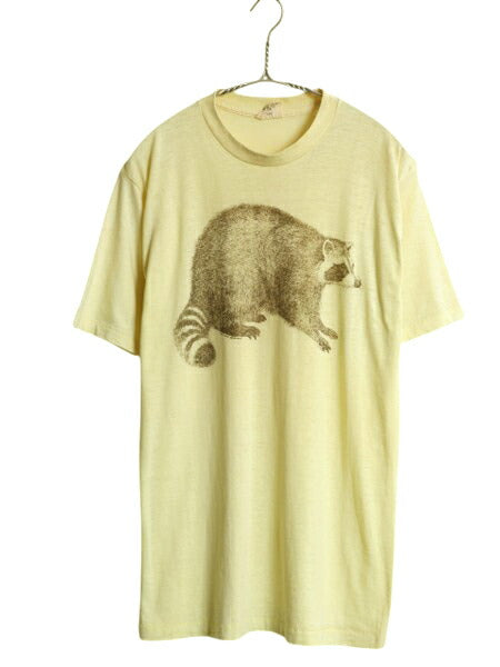 70s USA製 アライグマ イラスト プリント Tシャツ L メンズ レディース 小さめ M 程 ヴィンテージ アニマル グラフィック シングルステッチ