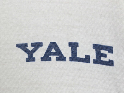 80s YALE カレッジ 染込み プリント リンガー Tシャツ メンズ レディース S 程 ヴィンテージ ショート丈 ツートン ワンポイント カットソー