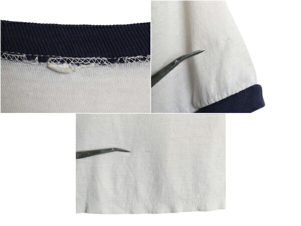 80s YALE カレッジ 染込み プリント リンガー Tシャツ メンズ レディース S 程 ヴィンテージ ショート丈 ツートン ワンポイント カットソー