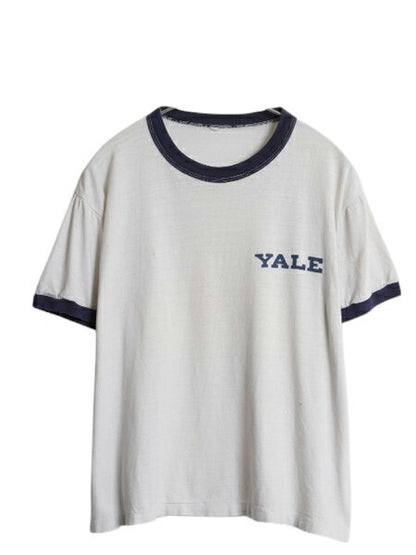 80s YALE カレッジ 染込み プリント リンガー Tシャツ メンズ レディース S 程 ヴィンテージ ショート丈 ツートン ワンポイント カットソー