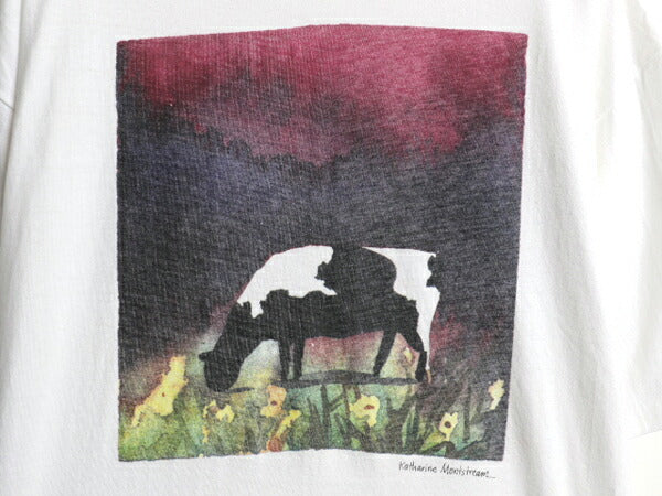 90s USA製 ウシ アート イラスト プリント Tシャツ メンズ XL / アニマル グラフィック ヘビーウェイト シングルステッチ 大きいサイズ 白