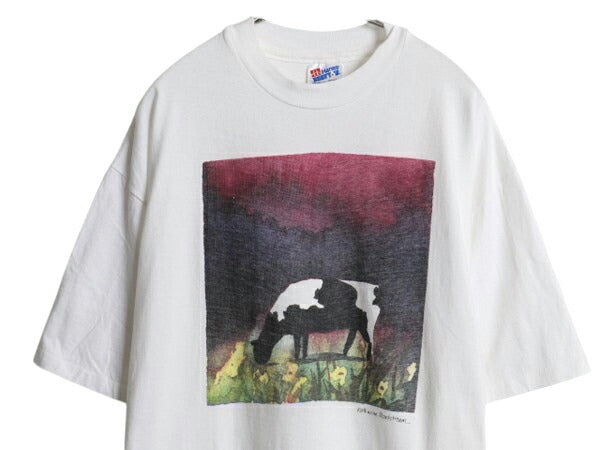 90s USA製 ウシ アート イラスト プリント Tシャツ メンズ XL / アニマル グラフィック ヘビーウェイト シングルステッチ 大きいサイズ 白