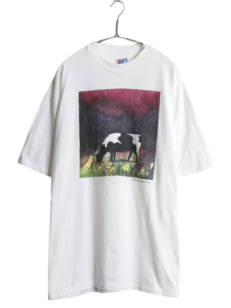 90s USA製 ウシ アート イラスト プリント Tシャツ メンズ XL / アニマル グラフィック ヘビーウェイト シングルステッチ 大きいサイズ 白