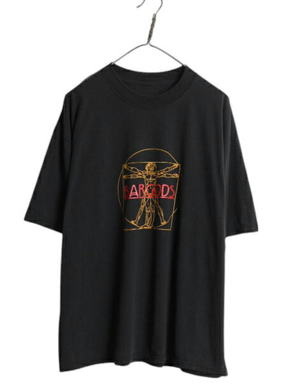 00s アート 両面 プリント Tシャツ メンズ XL 程 オールド グラフィック ヘビーウェイト 大きいサイズ レオナルド ダヴィンチ パロディ 黒