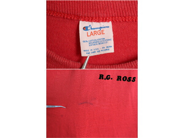 80s USA製 チャンピオン メッセージ フロッキー プリント 半袖 Tシャツ メンズ L / ヴィンテージ トリコタグ シングルステッチ 目付き 赤