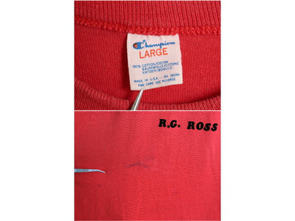80s USA製 チャンピオン メッセージ フロッキー プリント 半袖 Tシャツ メンズ L / ヴィンテージ トリコタグ シングルステッチ 目付き 赤