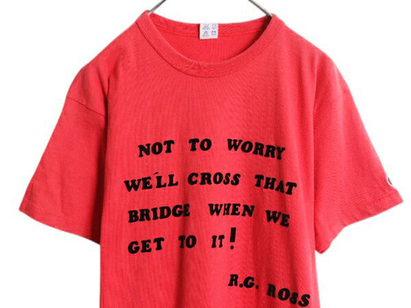80s USA製 チャンピオン メッセージ フロッキー プリント 半袖 Tシャツ メンズ L / ヴィンテージ トリコタグ シングルステッチ 目付き 赤