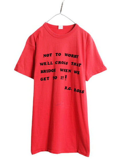 80s USA製 チャンピオン メッセージ フロッキー プリント 半袖 Tシャツ メンズ L / ヴィンテージ トリコタグ シングルステッチ 目付き 赤