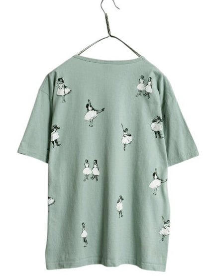00s バレリーナ 総柄 アート イラスト プリント Tシャツ メンズ レディース L / 古着 オールド グラフィック ヘビーウェイト バレエ 踊り子