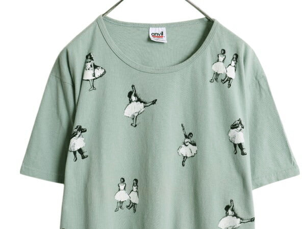 00s バレリーナ 総柄 アート イラスト プリント Tシャツ メンズ レディース L / 古着 オールド グラフィック ヘビーウェイト バレエ 踊り子