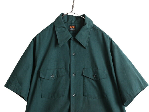 70s USA製 ■ リー 半袖 ワーク シャツ メンズ L 程 / 70年代 LEE ビンテージ 無地 ポケット付き 半袖シャツ ノーアイロン PERMANENT PRESS